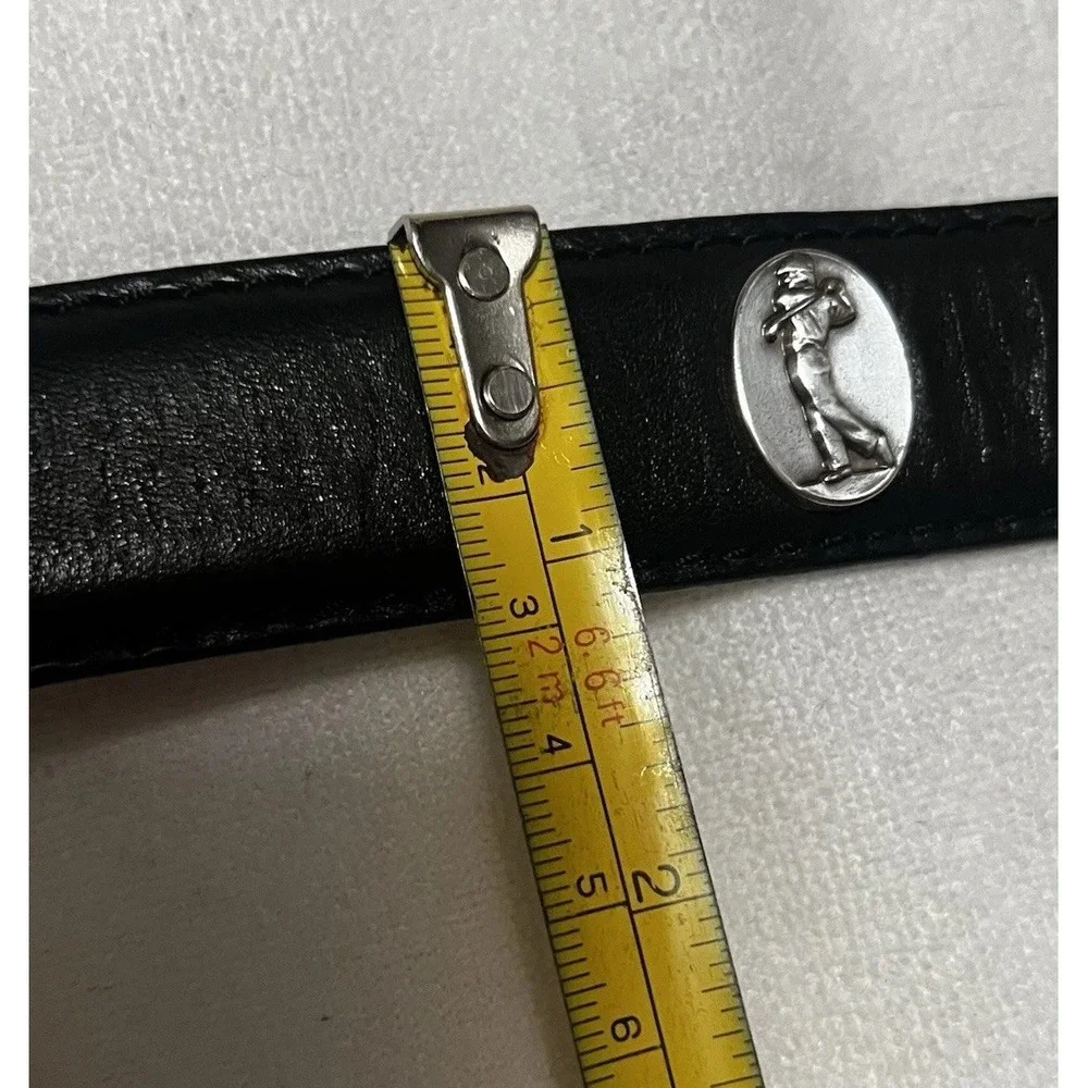 Black‎ Leather Men's Golf Belt With Silver Hardware, Total Length - 49 inches.